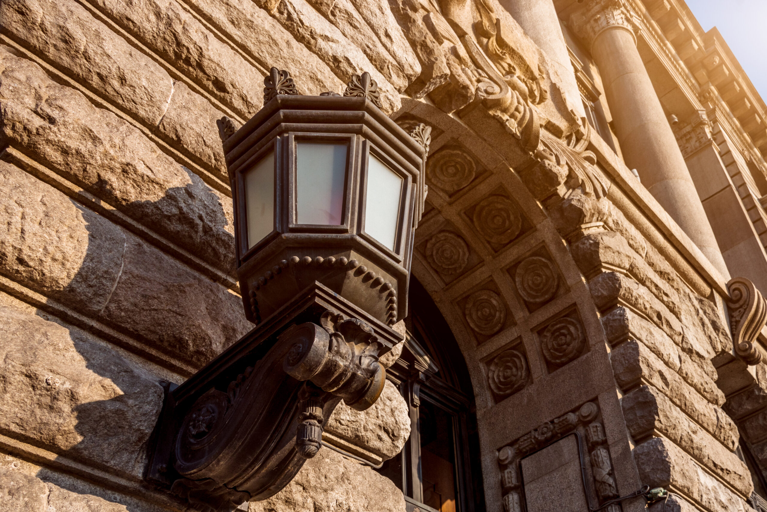 detail shot of antique Street lamp in city of China.